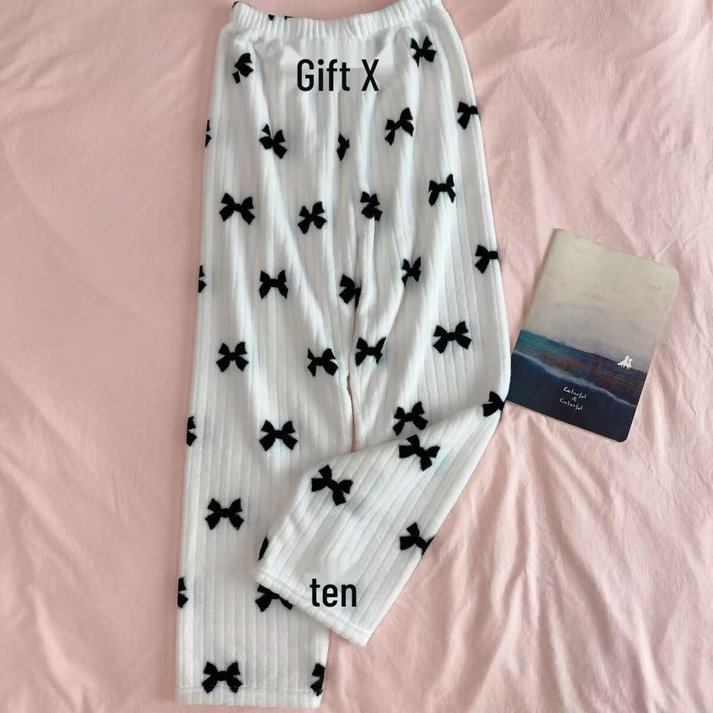 Women's 2025 Peach & Bear Print Coral Fleece Pajama Pants - Warm, Thickened, Casual Homewear for Autumn/Winter