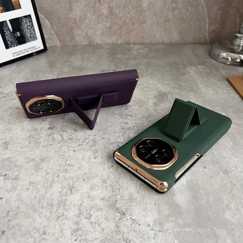 For Huawei Mate X6 and X5 Case Luxury Leather Dual Hinge Protection Finger Grip Strap Track Stand Case Cover