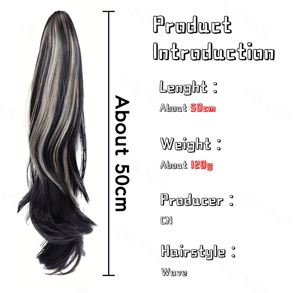 XINRAN Syntetyczny pazur, długi, falisty kucyk, odporne na ciepło doczepy, naturalny miękki, falisty kucyk, treska dla kobiet