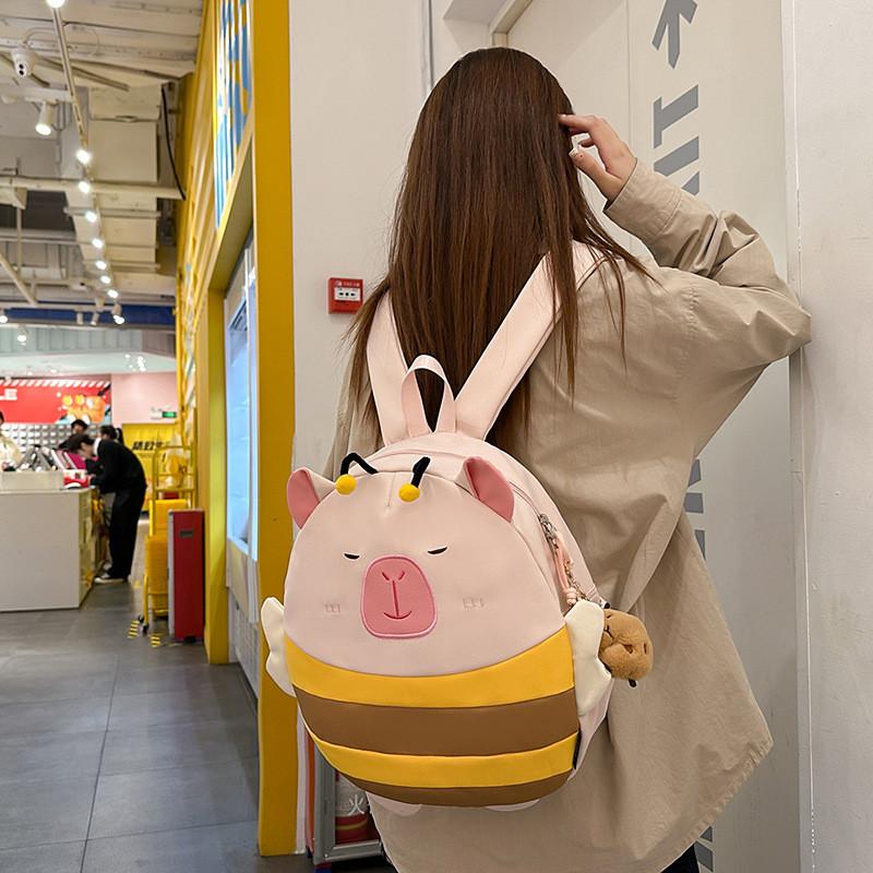 Nylon Cute Honeybee Backpack With Embroidery For Casual Travel And Student Use