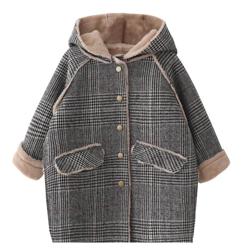 Cappotto Tweed da Ragazza Autunno e Inverno da Donna Giacca a Quadri con Cappuccio da Bambina Imbottita e Ispessita Cappotto per Bambini