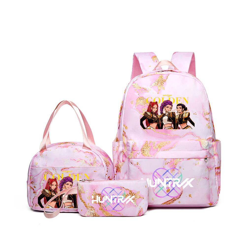 Demon Hunters Three-Piece Children'S School Bag Large Capacity 3D Digital Color Printing Kindergarten School Bag Meal Bag Pencil Bag