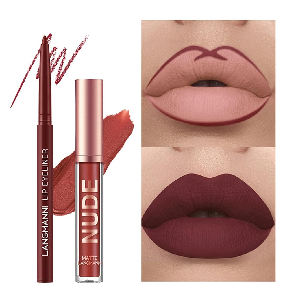Lipstick Makeup Set 12pcs: 6 Velvet Matte Liquid Lipsticks + 6 Lip Liner Pencils, Waterproof Long-Lasting Pigment Lip Gloss Kit, Lip Makeup Gift