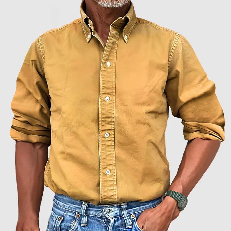 Plus Size S-5XL   Men's Business Daily Urban Cowboy Shirt Lapel Button Solid Color Shirt Men