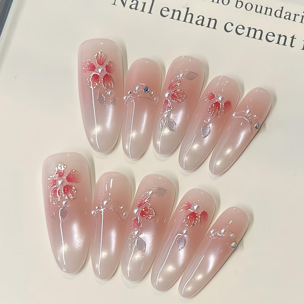 Press On Nails Medium Stiletto Glitter Fake Nails Press Ons with Design Reusable Acrylic False Nail Full Cover Glue On Nail Stick On Nail for Women