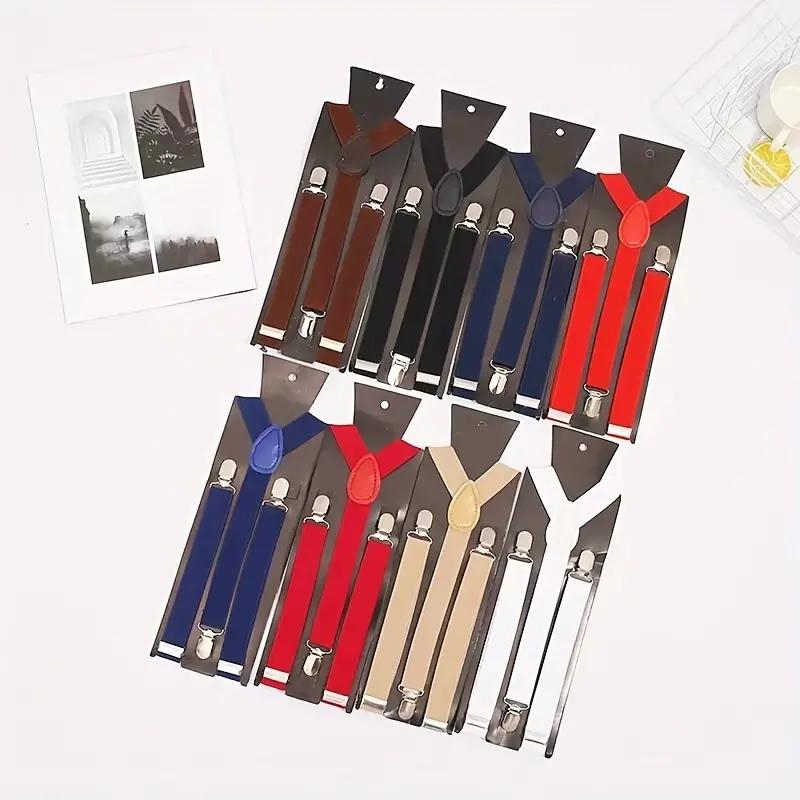 

Однотонные подтяжки, мужские и женские универсальные подтяжки с тремя зажимами, эластичные подтяжки с зажимом