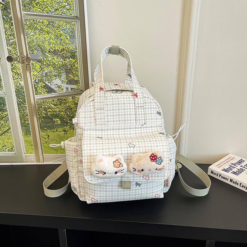 Schoolbag Milk Fufu Fresh Plaid Doll Cat Head Small Backpack Korean Cute Sweet Girl Exclusive Summer Travel Backpack