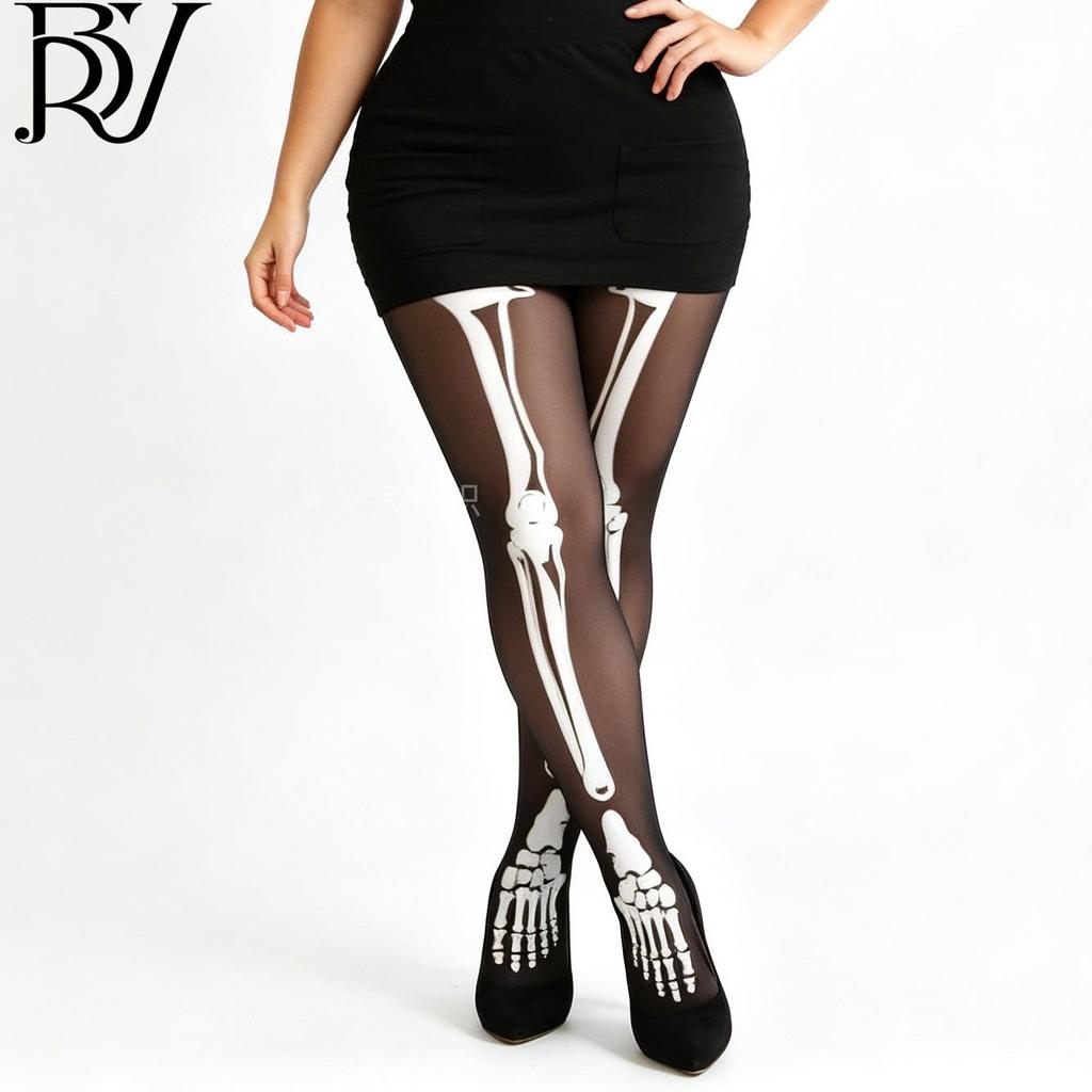 Halloween & Christmas Cartoon Print Stockings - Festive Pantyhose for Holiday Parties & Costume Props