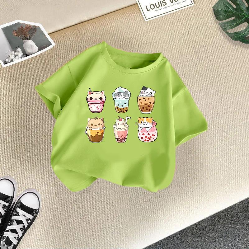 Children's Casual Short-sleeved T-shirt - Summer Boys' and Girls' Casual Cute Cat T-shirt