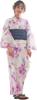 Dita Yukata Set with Obi In Navy and with Watercolor and Floral Easy To Dress by Yourself Gorgeous Free Women's 5-Piece (Heko Obi) Blue, White, Pink,