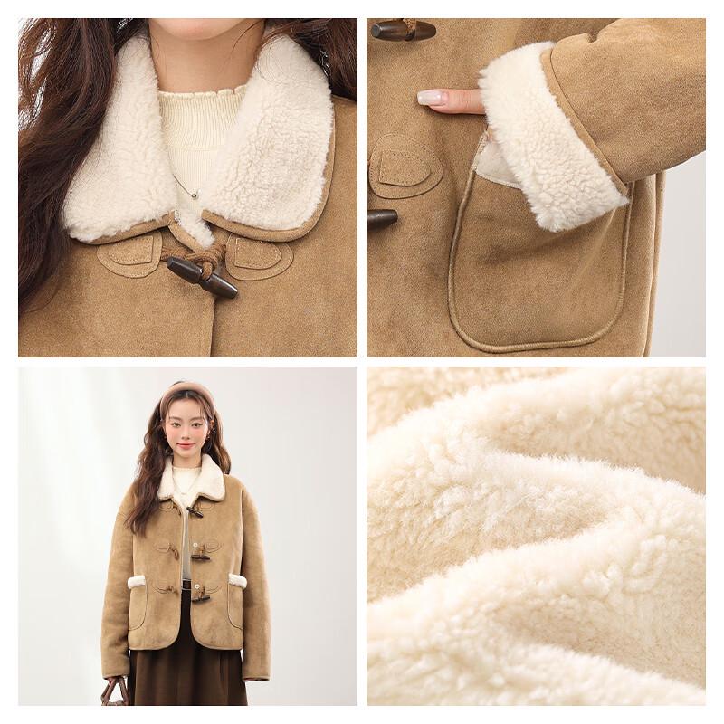 MJ STYLE Women's Faux Suede Shearling Stand Collar Jacket