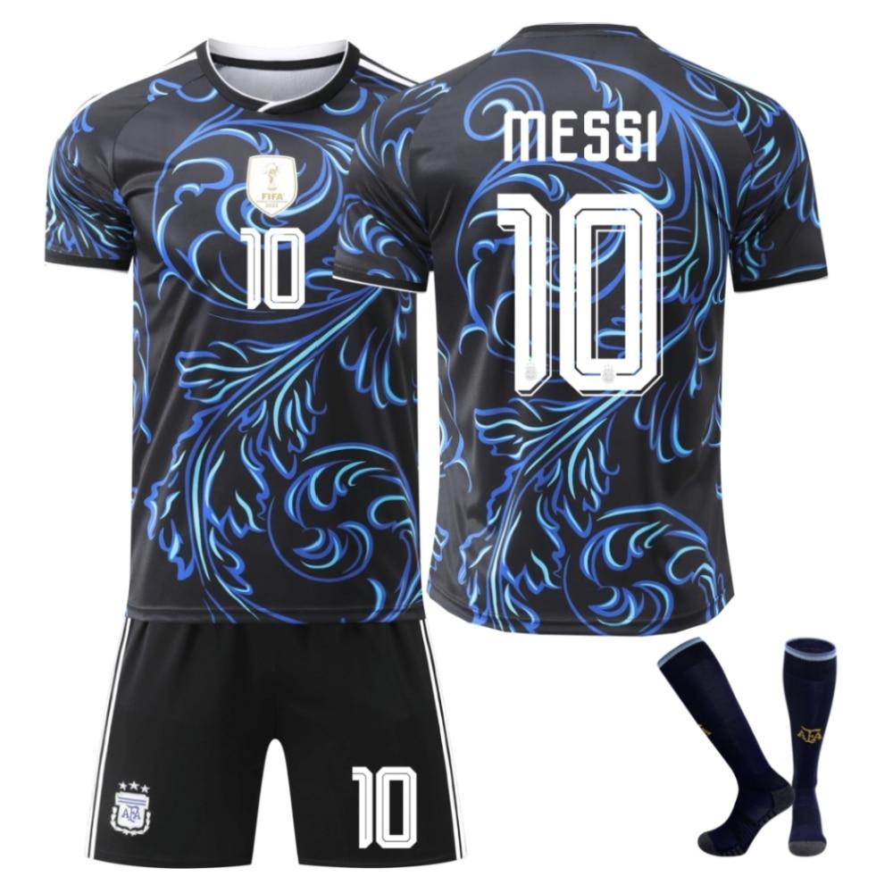 Kinder Sport Outfit Argentinien Messi Weltmeisterschaft Trikot Shorts Socken Set Schwarz 150-160 CM schwarz