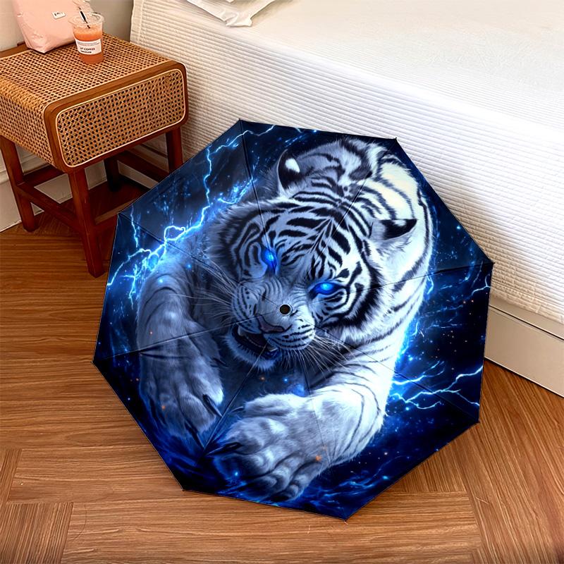 1 PC Automatic Folding Umbrella - Electric Tiger Pattern, Portable & Foldable Design with 8 Ribs, Christmas Birthday Gifts