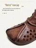 Shanghai Jiezhou 2024 Sandales Bottes Hautes Découpes Rétro en Cuir de Vachette - Chaussures Décontractées Confortables Polyvalentes pour Femmes