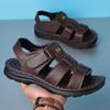Men's Genuine Leather Non-Slip Beach Sandals - Casual, Breathable, Versatile Summer Shoes for Middle-Aged and Elderly.