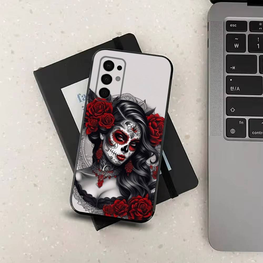 Catrina Skull Girl Mexican Case For Samsung Galaxy A73,72,41,J7,22,Note,31,8,9,52,71,53,32,Soft Black Silicone Cover