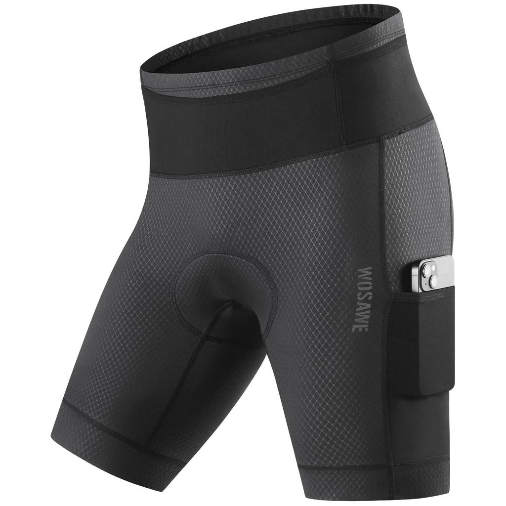WOSAWE Men's Road Cycling Breathable Stretch Athletic Foam Padded Side Pocket Night Cycling Shorts