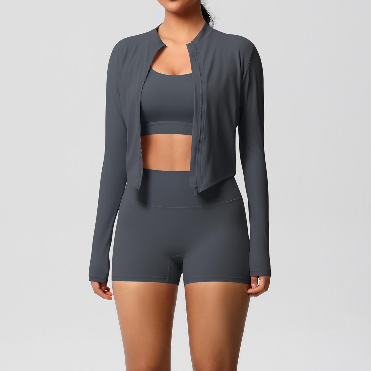 

Женский комплект для йоги из 3 предметов с ощущением облака: Облегающие шорты, противоударный жилет и куртка для бега M