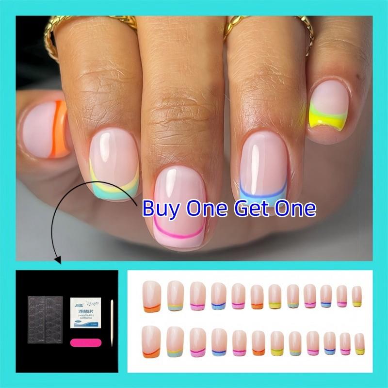 24 PCS European and American Rainbow Style Nail Art French Style Nail Art Dual Tone Nail Patches Fake Nail Plates