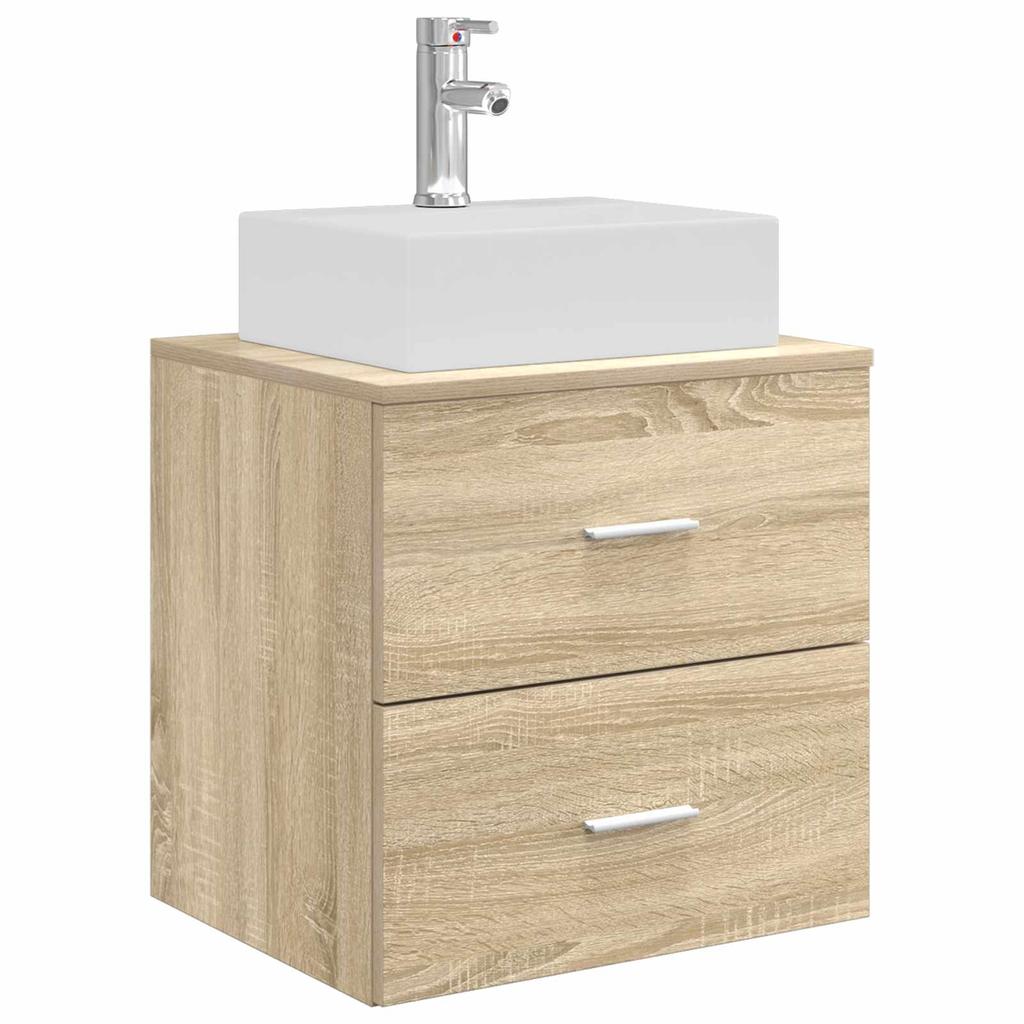 Bathroom Furniture Set 4 pcs Sonoma Oak Engineered Wood and Glass