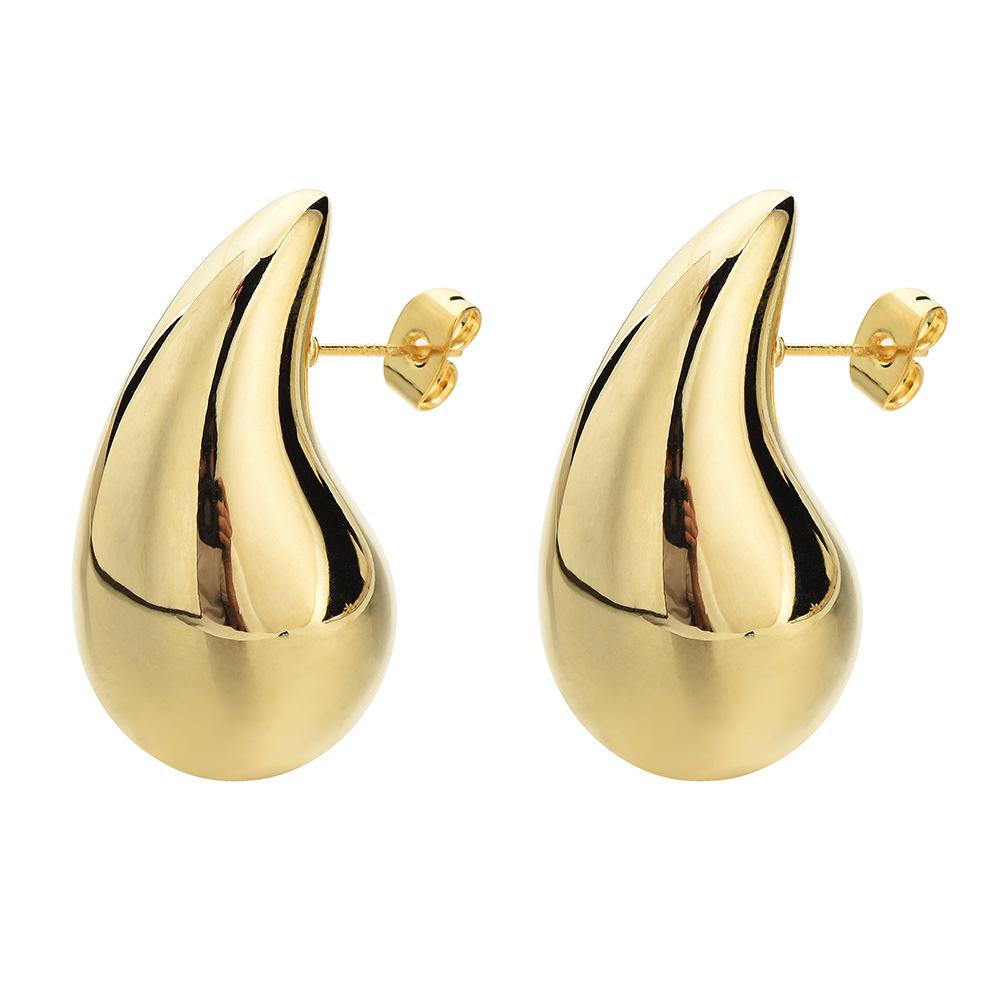 Premium 18K Real Gold Glossy Water Drop Earrings, Dongdaemun Fashionable Water Drop Earrings 18K