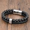 Anchor Black Leather Rope Cowhide Men's Natural Stone Leather Woven Bracelet Handmade Multilayer Leather Bracelet 2026