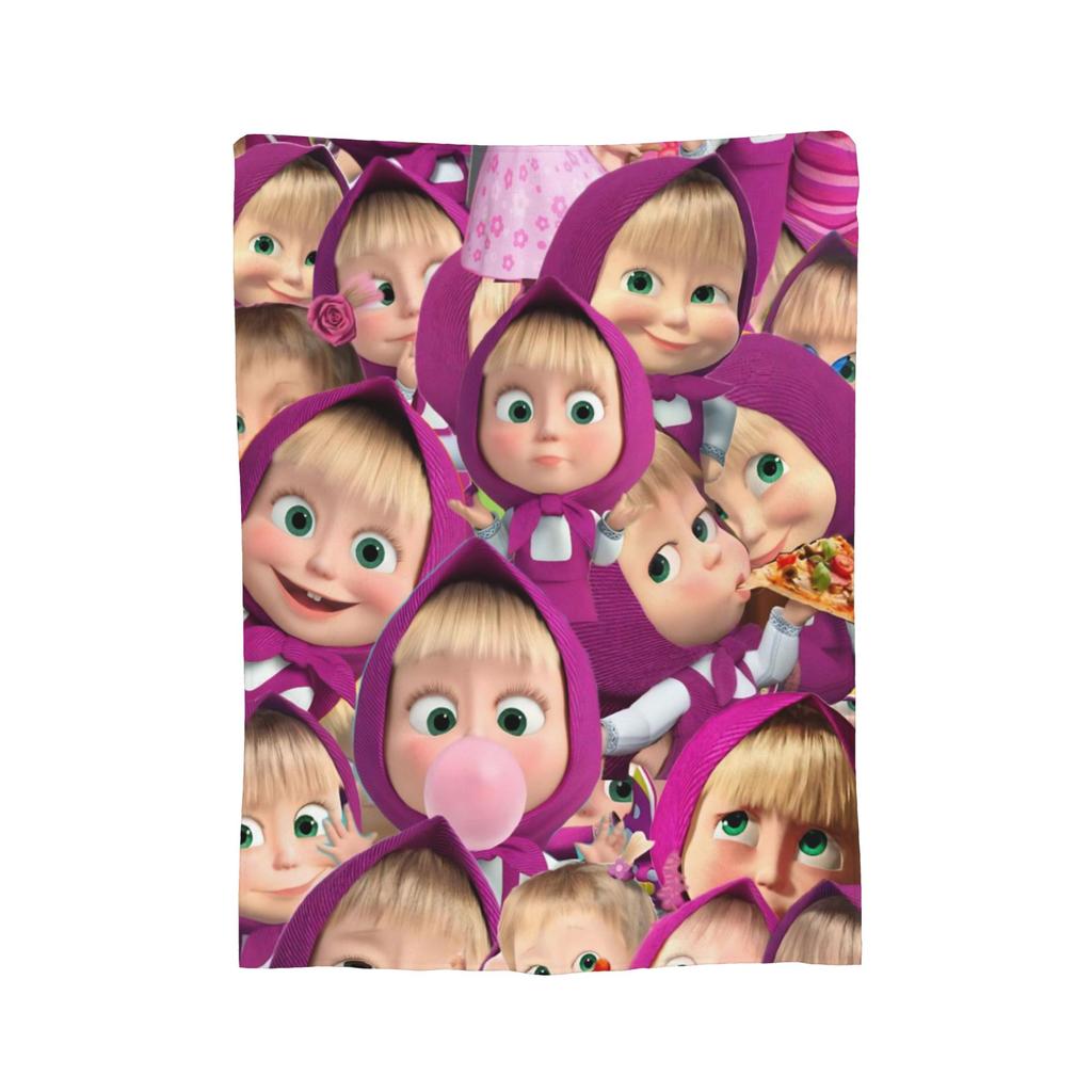 Cute Cartoon M Masha and Bear Blanket Coral Fleece Plush Summer Multi function Soft Throw Blanket for Sofa Travel Bedspread