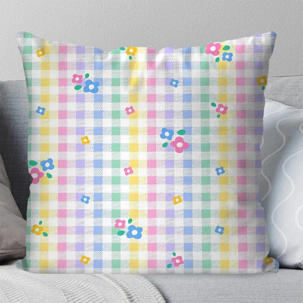 Home Decor Colorful Plaid & Floral Patterned Pillow Covers Pattern Cushion Cover Suitable For Sofa Bedroom Car Pillow Cover