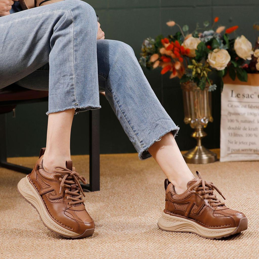 Guangzhou Huigu 2025 Autumn/Winter Women's Retro Thick Sole Cowhide Sports Shoes