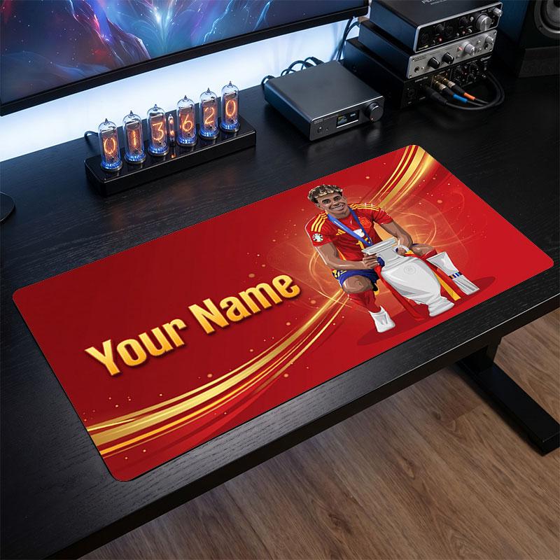 Tappetino per Mouse Grande Personalizzato Lamine Yamal, Stampa Testo Nome Personalizzato, Tappetino da Scrivania Antiscivolo con Logo Calcio, Regalo per Gamer