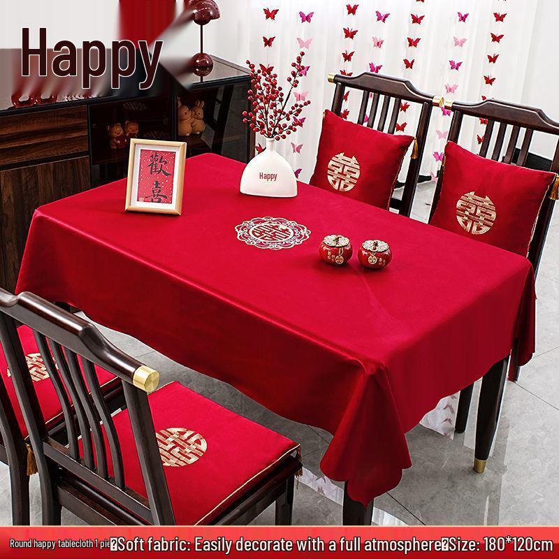 Double Happiness Red Wedding Tablecloth for Ceremony, Altar, Coffee & Dining Table