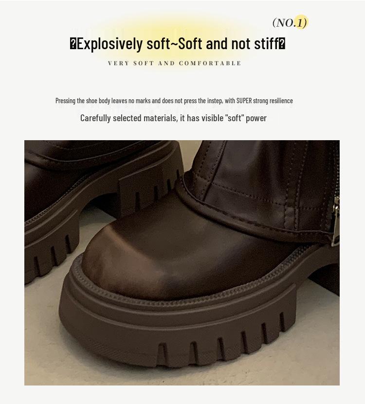 2024 Women's Slimming Retro Brown Martin Boots - Chunky Heel, Thick Sole, British Style Ankle Boots for Spring & Autumn (Small Sizes)