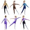 Kids Girls Gymnastics Figure Skating Jumpsuit Sparkly Rhinestone Asymmetry Mock Neck Back Invisible Zipper Printed Full Length Bodysuit Catsuit