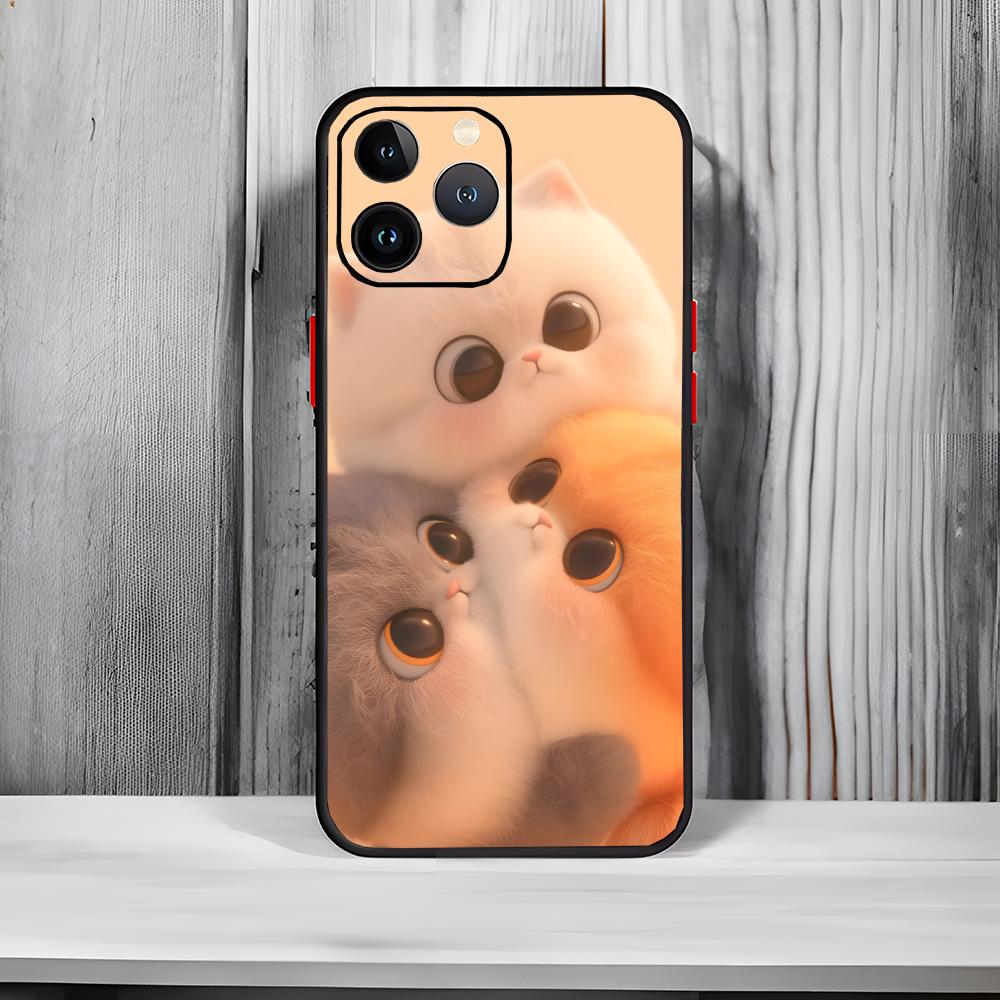 Cute Three Little Kittens Phone Case Black Matte Thin Phone Case For iPhone17 16 15 14 13 ProMax iphone12promax