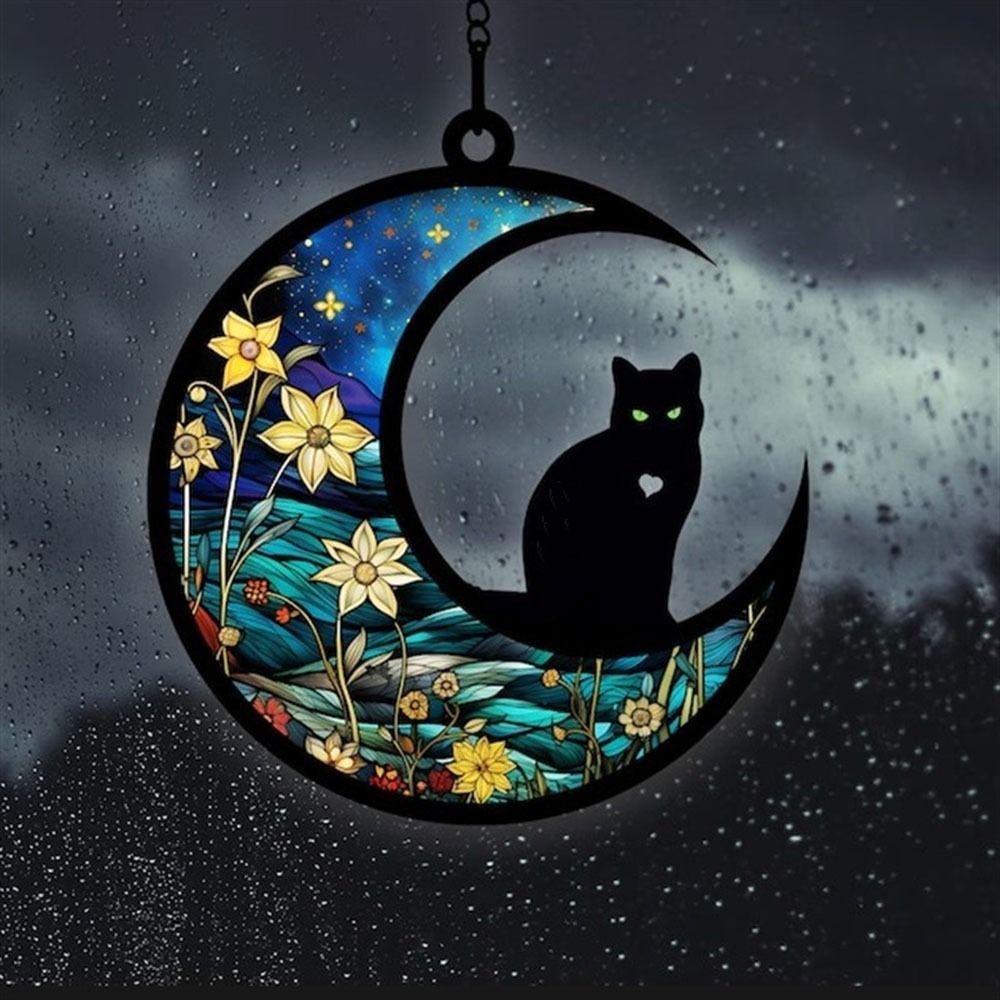 Acrylic Moon Shaped Cat Door Wreaths Home Decor Hanging Cats Garland Halloween Ornament  Halloween