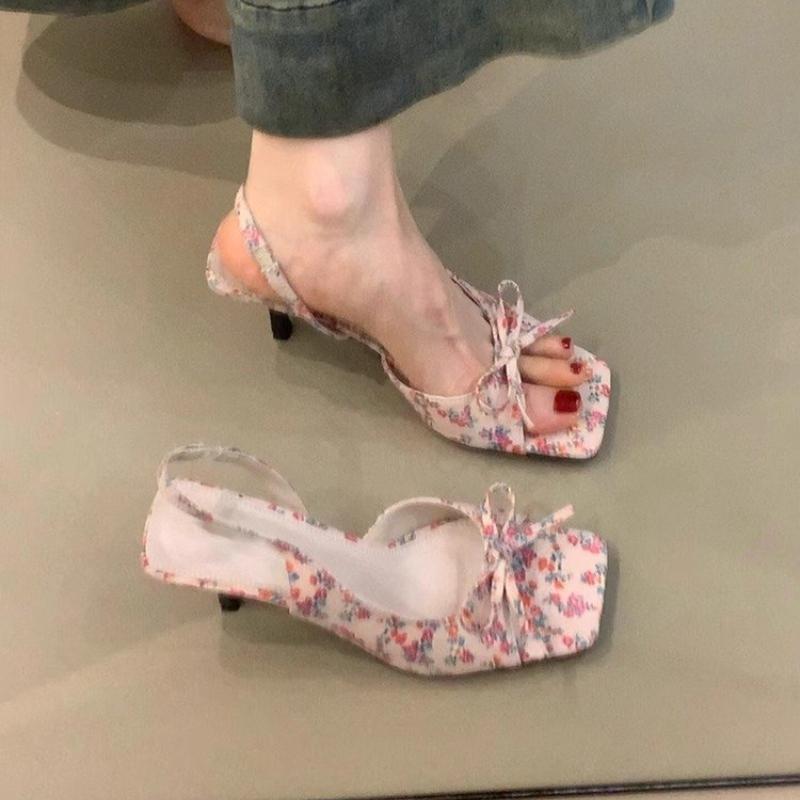 Summer Butterfly-knot Floral Women Sandals Fashion  Ladies Outdoor Square Toe Dress Sandalias