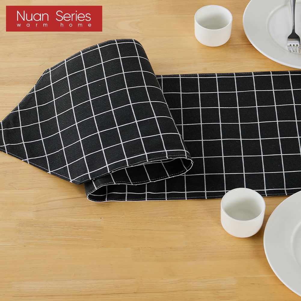 1PC Nuan Series Simple and Versatile Black Checkered Printed Cotton Linen Table Runner for Dinner Table Decor Kitchen for Home Table Home Decor