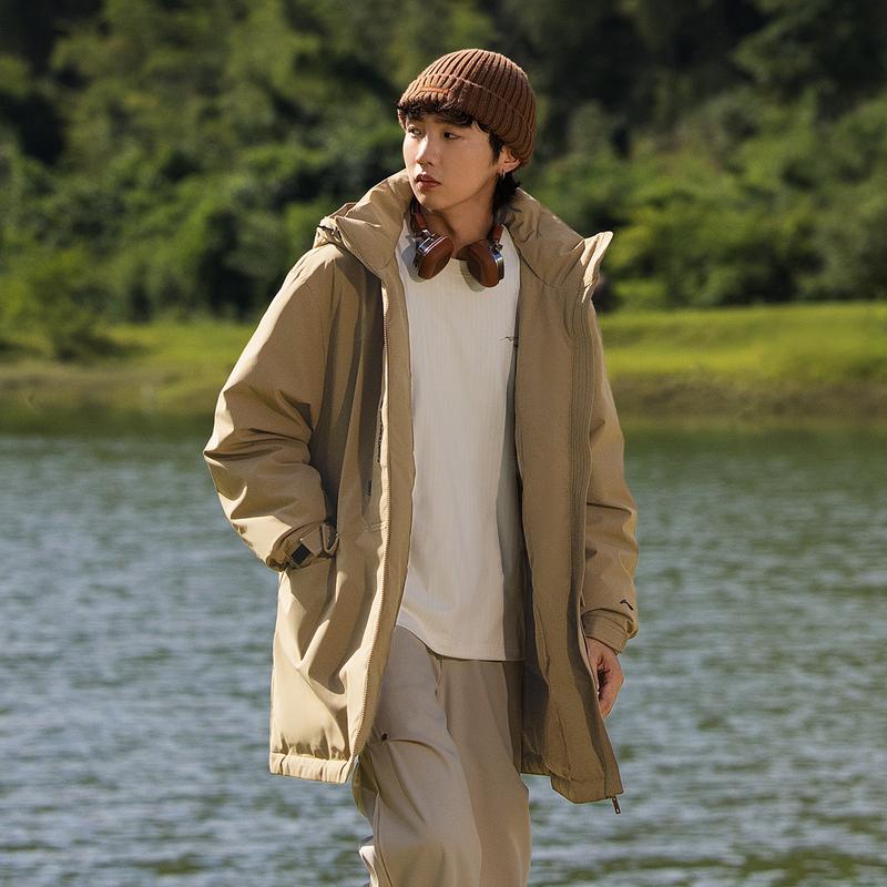 Li Ning CF Su Red Velvet Hot Pot Waterproof Hooded Windproof Moisture-Wicking Down Jacket Men Jacket Cocoa-Brown AYMU207-5