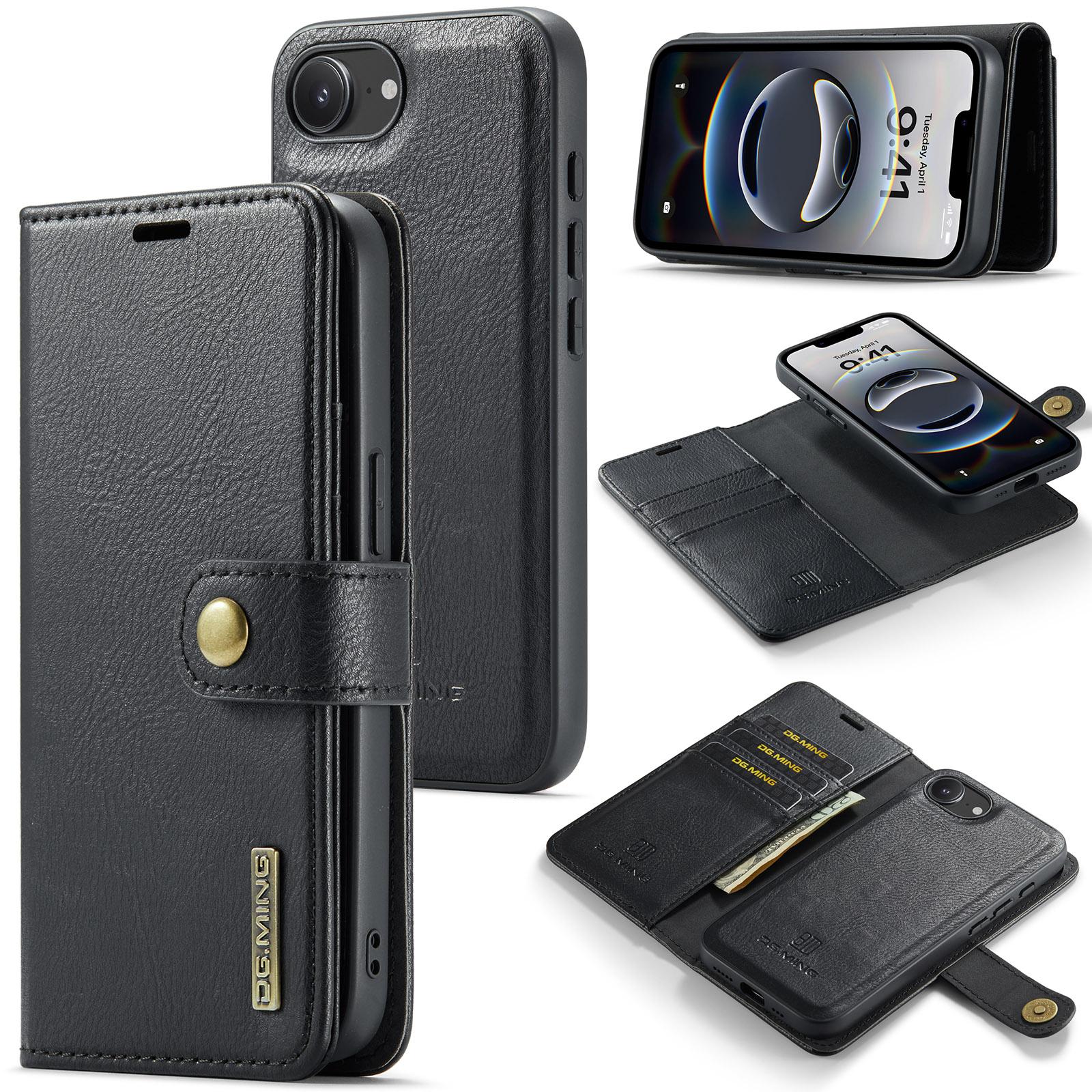 

DG.MING for iPhone 16e Case Detachable Split Leather Phone Cover Black