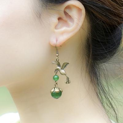 Brincos étnicos vintage com pássaros pendurados, brincos vintage da moda verde, brincos étnicos