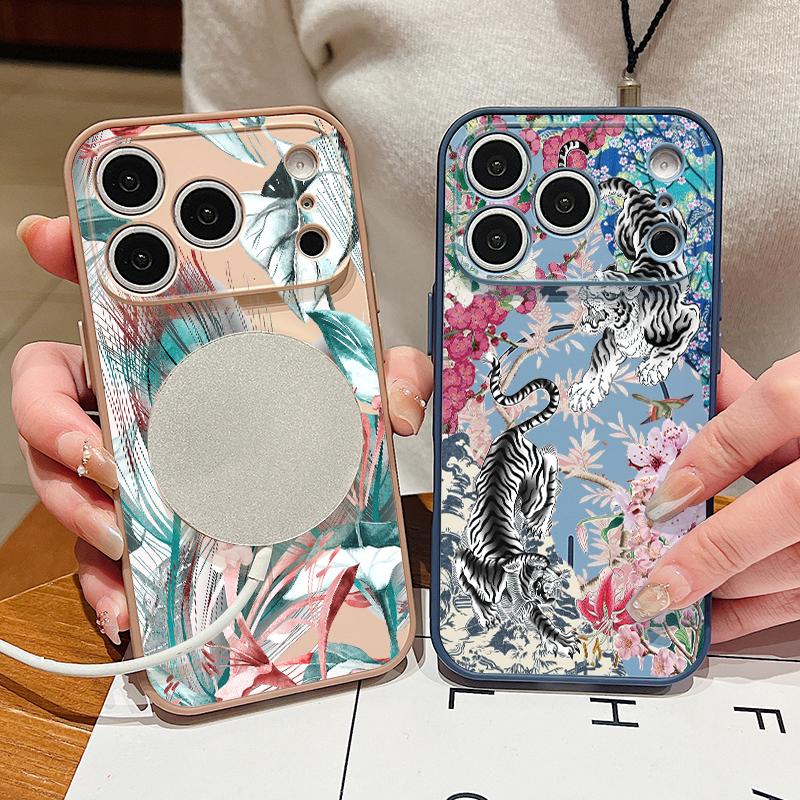 Flowers Leaves Print Case For iPhone 17 18 Pro Max Magnetic For Magsafe Hybrid Matte Cover For iPhone 16 15 14 13 Pro Max