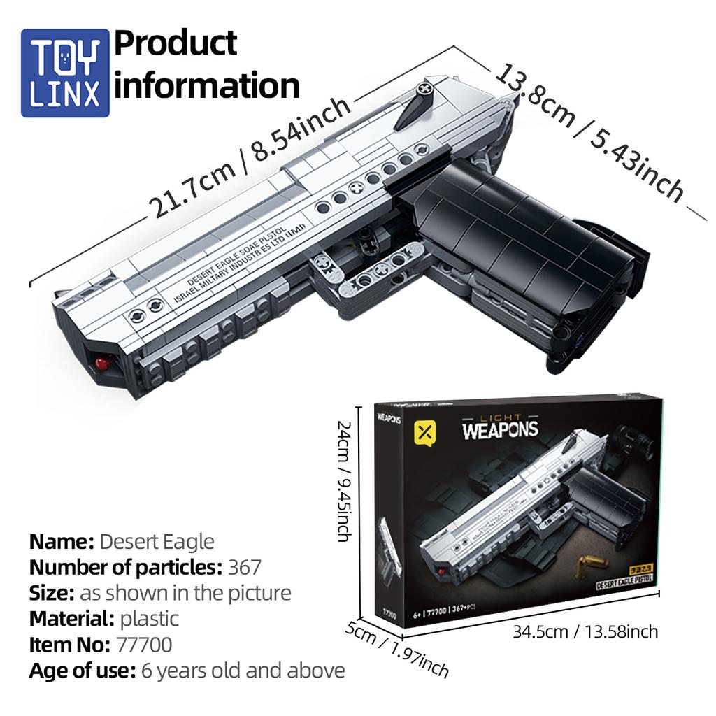 Waffenbaustein 375 Teile Set Pistole Schießbar Militärisches Bauspielzeug als Halloween-Geschenk für Kinder und Erwachsene.