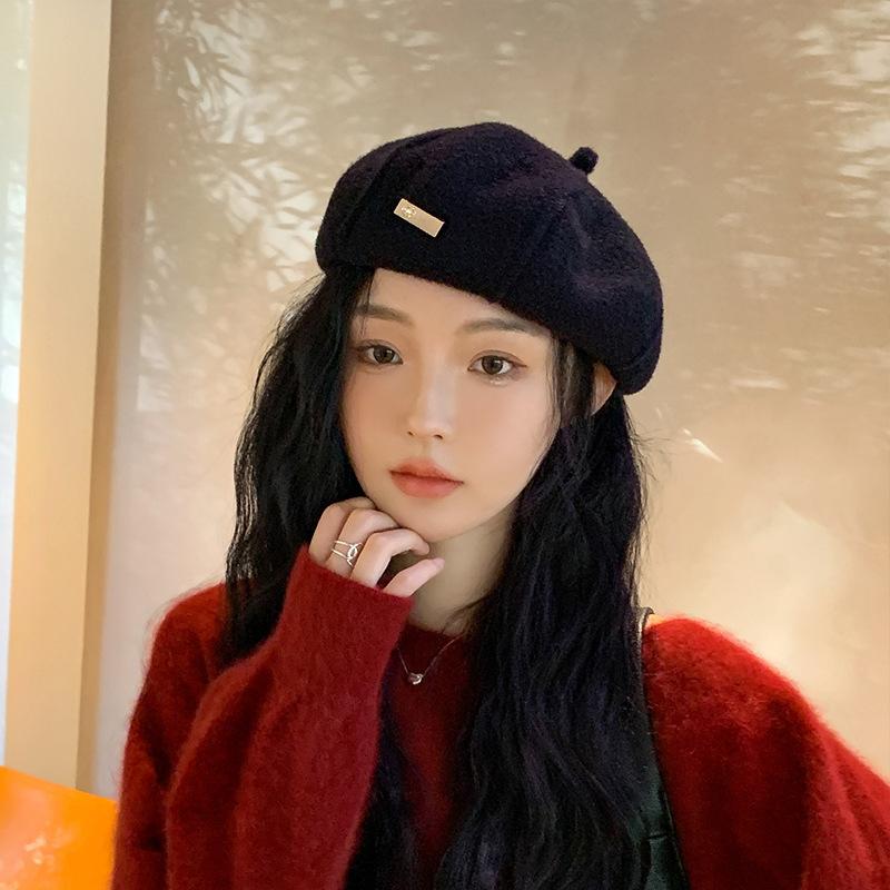 

Жіночий ретро вовняний теплий берет для великого обхвату голови One Size чорний