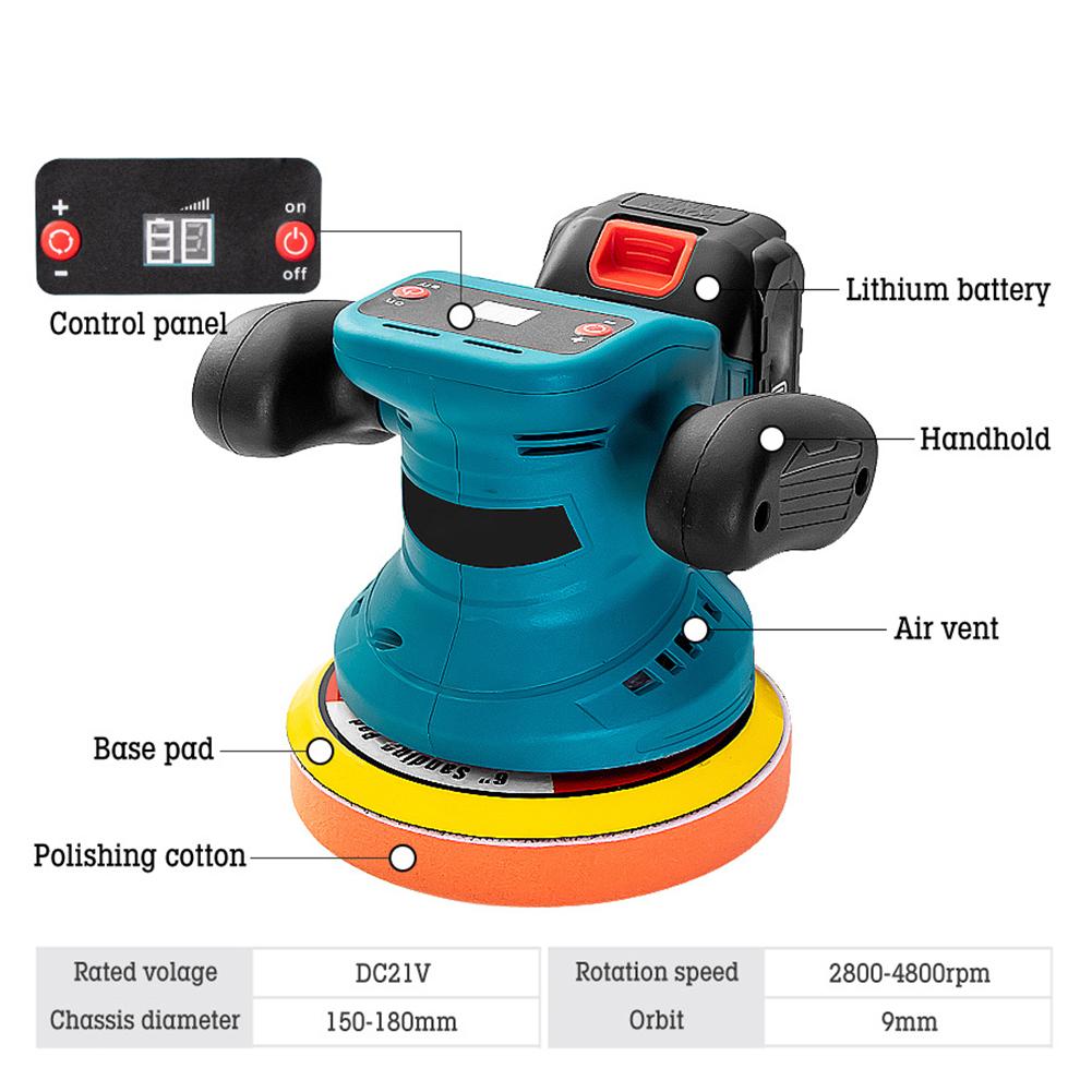 21V Cordless Car Polisher Automotive Polishing Machine Wax Tool Variable Speed Control 2800-4800rpm Car Polishing Waxing