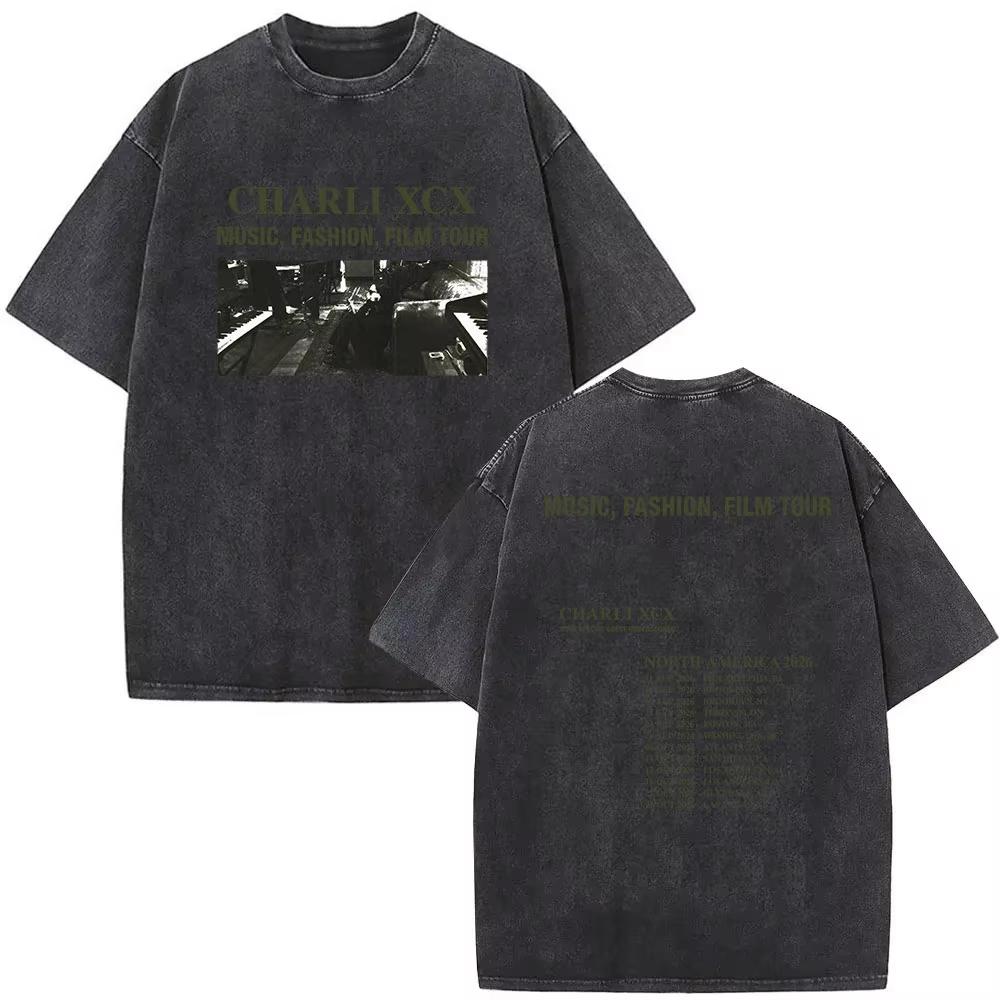2026 Summer Hot Sale Washed Charli XCX The Moment 2026 Double Sided T-shirt Men Women Vintage Streetwear Oversized Tshirt