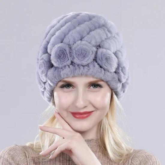 Hot Sell Women Winter Knitted Real Rex Rabbit Fur Hat Fluffy Natural Rex Rabbit Fur Cap Lady Good Elastic Genuine Fur Hats