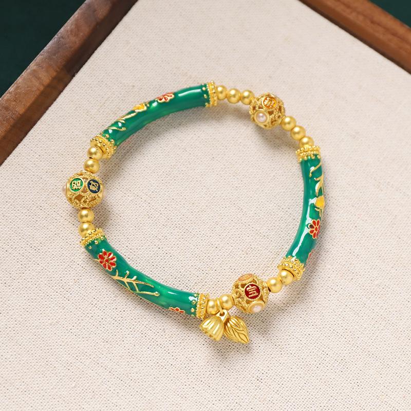 Enamel Color Ancient Sand Gold Bracelet Niche High Sense Retro Court Cloisonne Bracelet Women