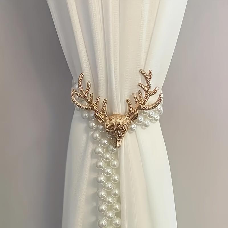 2 stk Luksus Metal Elg med Imitation Perle Gardin Snøring - Elegante Snor til Soveværelser og Stuer
