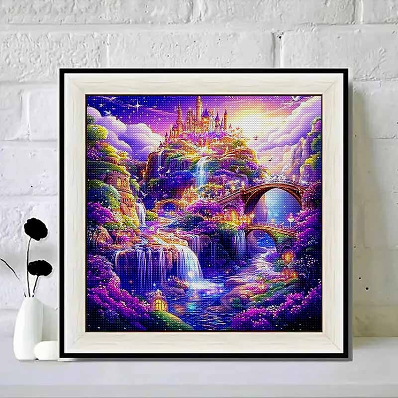 

New Arrival 5D DIY Full Circle Diamond Painting Purple Castle Embroidery Cross Stitch Home Decor Gift 20x20cm