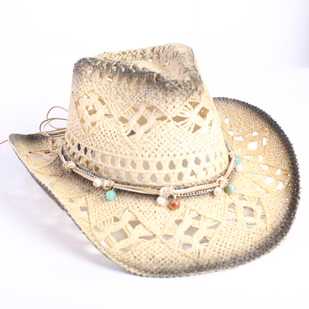Beliebter europäischer und amerikanischer klassischer hohler westlicher Cowboyhut Herren- und Damen-Mode Urlaubs-atmungsaktiver Sonnenschutz-Strohhut